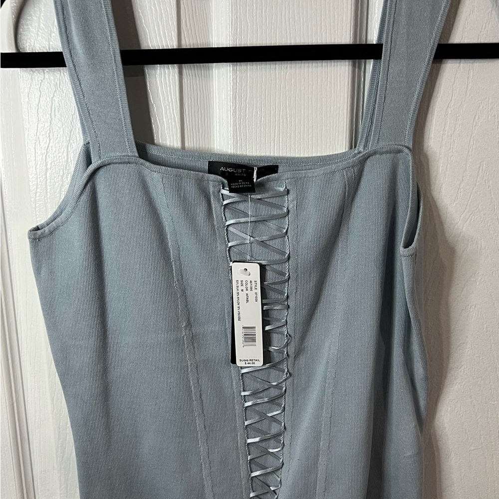 August Sky Light Blue top Lace-Up Detail